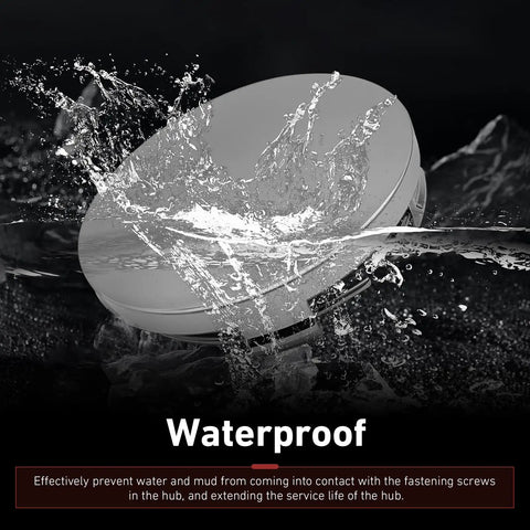 Slick Silver Wheel Center Caps Snap In Hub Covers For Cars And SUV shown in water, illustrating waterproof feature and durability.