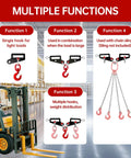 Heavy Duty Twin Forklift Lifting Hooks Featuring Bold Swivel Heads And Tight Mounting Bolts For Standard Tractor Or Garage Forks No Fuss Setup solidly shown with multiple uses.