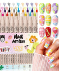 Dope 18 Color 3D Nail Art Pens Set With 0.7mm Tip for Nail Design Dotting Drawing and Painting displayed with designs
