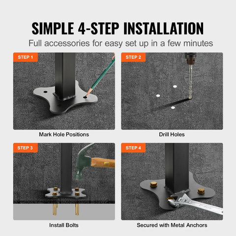 Rock Solid Wrought Iron Outdoor Stair Railing With Adjustable Frame For Zero To Five Steps installation steps on concrete floor.