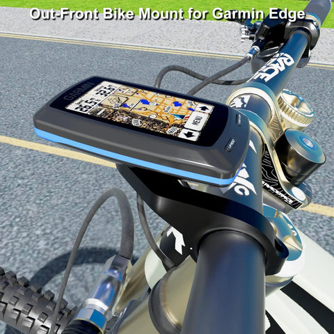 Out Front Bike Mount For Edge GPS Computers with Extended Handlebar Arm on road bike, securing device in place.