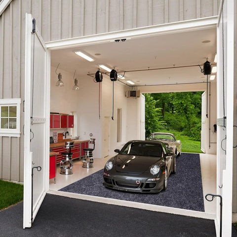 Triple Layer Garage Floor Mat With Waterproof Barrier And Non Slip Backing Heavy Duty Reusable Absorbent Surface installed in garage