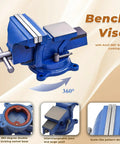 Heavy Duty Bench Vise With Anvil And 360 Degree Swivel Locking Base For A Real Workhorse Clamping In Home Shops Or Industrial Settings, 5 Inch Jaw, cast iron with steel handle