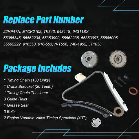 Workhorse Timing Chain Kit With Heavy Duty Sprocket Gears includes timing chain, sprockets, tensioner, and guide rails.