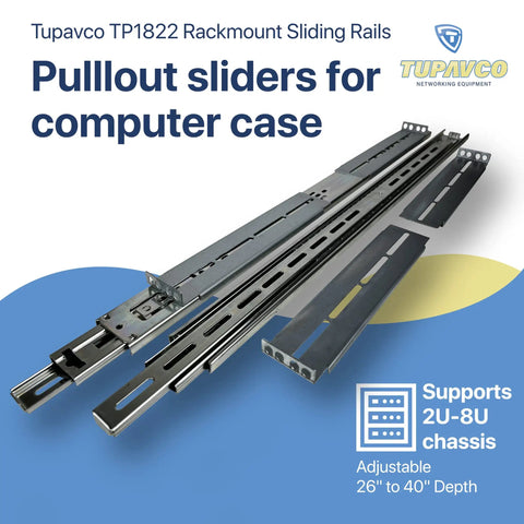 Heavy Duty Rackmount Sliding Rails Kit For 2U To 8U Server Racks Featuring Adjustable 26 To 40 Inch Depth And Rock Solid 130 Pound Limit, showcasing pullout sliders.