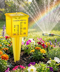 Four Pack Outdoor Rain Gauge With Wide Mouth 1.5 Inch Markings Ground Stake Yard Garden Sprinkler Irrigation Tool in flower bed