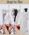 Hands using Premium White Fabric Chandelier Cord Covers to neatly wrap an electrical cord for clean ceiling aesthetics.