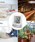 3 Pack Digital Hygrometer Kit With Indoor Outdoor Temperature And Humidity Monitor, Mini Hygrometer Weather Station shown in various settings.