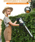Woman using 20 Inch Cordless Hedge Trimmer With Dual Rechargeable Batteries, Lightweight Electric Bush Trimmer on bush