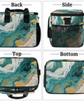 Marble Texture Insulated Picnic Backpack Lunch Bag, front, side, top, and bottom views, portable dope lunch tote.