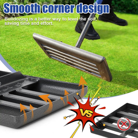 Lawn Leveling Rake For A Smooth Even Yard Stainless Steel Leveler with corner design on grass lawn