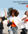 Group enjoying Charge 6 Portable Waterproof Bluetooth Speaker With AI Sound Boost, Auracast stereo pairing outdoors.