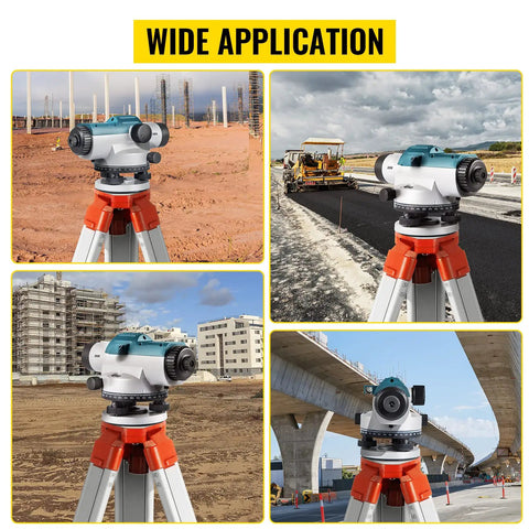 Super Precise 26X Automatic Transit Level Kit For Builders And Surveyors With 40mm Lens Offering High Accuracy Of 1/16 Inch At 100 Feet And Max Range Of 393 Feet Self Leveling Magnetic Dampened Compensator With Transport Lock IP54 Waterproof in various construction site applications.