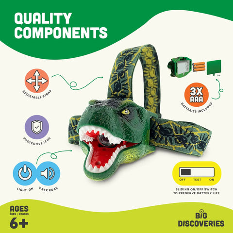 Roaring T Rex Dinosaur Headlamp For Kids And Adults LED Headlight Toy Flashlight With Super Bright Light Realistic Dino Design And Easy Adjustable Straps