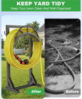 Sturdy Metal Hose Holder And Freestanding Hose Storage Rack With Two Tool Hooks For Outdoor Yards Farms And Lawns Black Finish