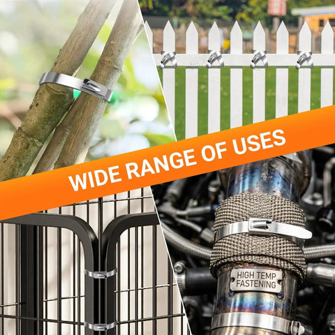 Heavy Duty 304 Stainless Steel Zip Ties, 4 Inch, 100 Pack on bamboo, fence, cage, and exhaust pipe, 200 Pound Tensile Strength