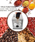 No Sweat Automatic Coffee Bean Roaster Featuring One Click Roast Cycle And Precision Temperature Controls For Even Browning and Top Shelf Flavor For Commercial Cafes with various beans.