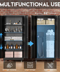 Beefy Heavy Duty Steel Rolling Storage Cabinet On Wheels With Locking Doors 73 Inch Tall showing interior shelves