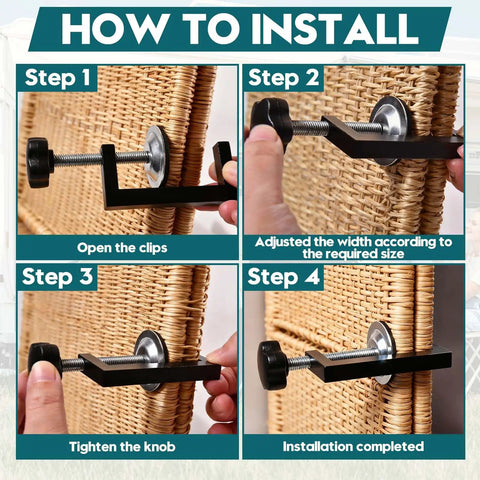 Installation steps for 4 Pack Adjustable G Shaped Sofa Clamps for Sectional Couches and Outdoor Patio Furniture Clips