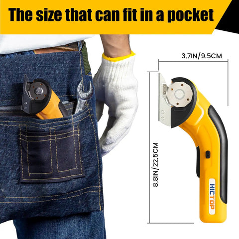 Heavy Duty Cordless Electric Scissors For Cardboard Box Cutter With Safety Lock And Rechargeable Battery Lightweight Power Tool in pocket.