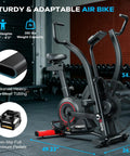 Indoor Upright Air Resistance Fan Bike With Bluetooth, Infinite Air System, dual handlebars, home gym setting