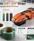 Heavy Duty Workhorse Electric Strapping Machine For Pallet Wrapping with 3/8 to 3/4 inch PP PET straps and two rolls of straps.