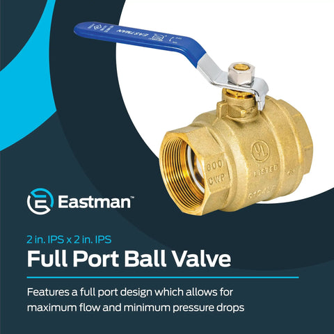 2 Inch IPS Heavy Duty Full Port Ball Valve Brass Plumbing Fitting For Water Lines Inline Shutoff With Easy Operation And Stamped Steel Handle
