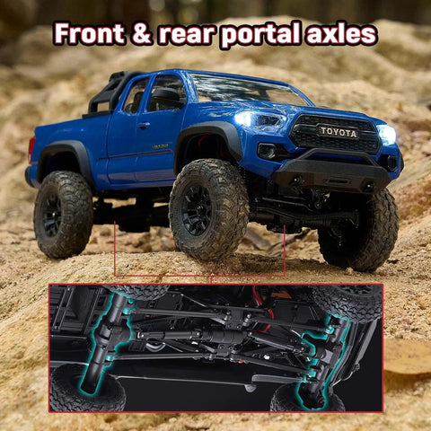 Toyota Licensed FCX24M 1 24th Scale RC Crawler Tacoma Style Rock Truck With Realistic ABS Hard Body on rocky terrain
