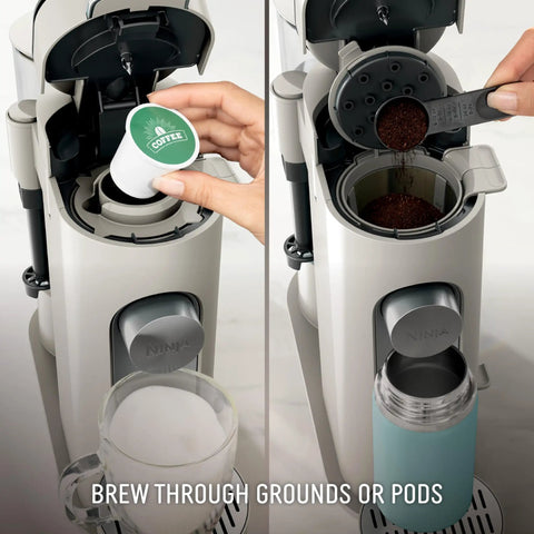 Pod and Grounds Single Serve Coffee Maker With Built In Milk Frother 56 Oz Reservoir K-Cup Pod Compatible brewing both pods and grounds