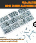 288 Piece Wood And Sheet Metal Screws Kit With Phillips Drive Pan And Flat Head Assortment Marine Grade Carbon Steel in storage box