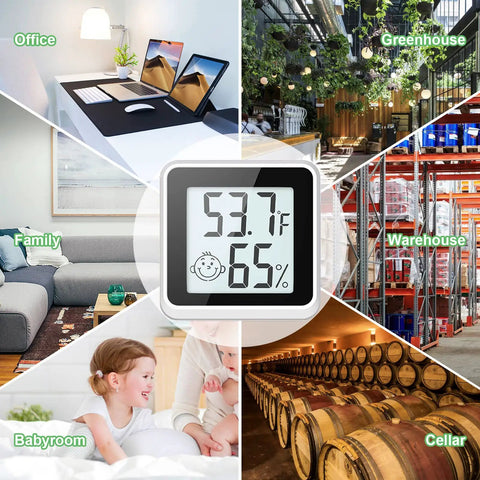 4 Pack Digital Humidity Meter Hygrometer With Thermometer For Home Use And Baby Nursery Accurate Room Temperature Monitor Emoji Display Humidity Sensor To Help You Dial In Humidifiers And Dehumidifiers in office, nursery, and cellar