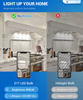 Comparison of E17 LED bulb and halogen bulb under stove hood; LED shows no flicker; focus keyword: Under Hood LED Bulbs For Microwave And Kitchen Appliances, 4W E17 6000K Daylight White, 40W Equivalent, Non Dimmable, Energy Saving Appliance Lighting For Refrigerator, Oven, Stove Hood, 2 Pack.