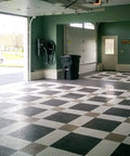 Interlocking Garage Floor Tiles Diamond Pattern Non Slip Heavy Duty Copolymer 12X12 Inch Modular Tiles 48 Pack Black in garage