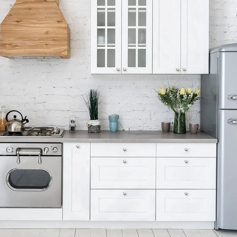 Modern kitchen with Brushed Nickel Cabinet Pulls 1-1/4 Inch Modern Disc Knobs For Kitchen Cabinets And Dressers 40 Pack visible