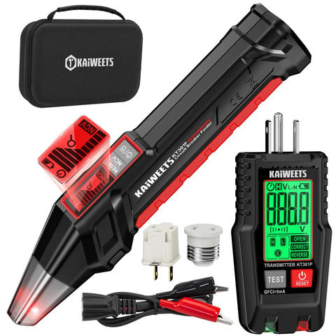 All In One Circuit Breaker Finder With LCD Display, GFCI Outlet Tester And Electrical Tracer Tool With NCV Test And Built In Flashlight, Includes Carrying Case And Adapters KT301P