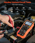 All In One Digital Multimeter TRMS 6000 Count DC AC Voltmeter And Current Tester With NCV Temperature Diodes Continuity in use on car battery