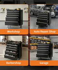 Rolling 5-Drawer Tool Chest With Locking System On Wheels, Portable Tool Cabinet Organizer in garage, workshop, and barbershop settings