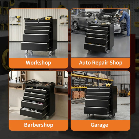 Rolling Tool Chest With 5 Drawers On Wheels, Portable Tool Cabinet With Locking System And Drawer Liners in various settings