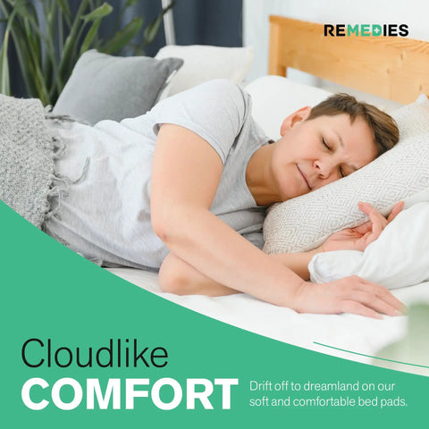 Woman resting peacefully on ultra absorbent heavy duty disposable adult bed pads 36X36 inch waterproof incontinence underpads.