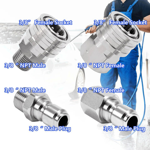 RIDGE WASHER 8-piece stainless steel pressure washer fittings set with 3/8 in NPT male and female adapters