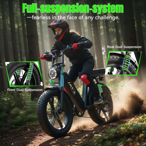Rider on High Power 1500W Peak Fat Tire Electric Bike For Adults With All Terrain Tires Great For Road Sand Snow 60 Mile Range