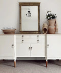 Vintage dresser painted with Drop Cloth Chalk Mineral Paint For Furniture In Matte Linen White 16 Oz Easy DIY Chalk Finish.