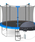 Top Shelf 14 Foot Trampoline Enclosure Net With Universal Replacement Safety Mesh And Rust Resistant Galvanized Steel Poles Built Damn Tough For Killer Backyard Bounce Nights with safety net and poles.