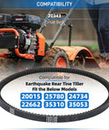 Beefed Up Drive Belt For Rear Tine Tillers 12 X 728 Type 4L Tooth Replacement shown with Versa Tiller and Earthquake models