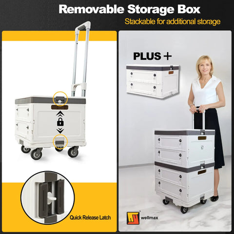 Rolling Cart With Wheels Foldable Utility Crate Adjustable Handle Silent Rolling Design 132 Lb Load Capacity for Teachers