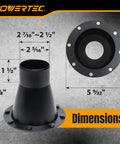 Powertec 4 Inch To 2-1/2 Inch Magnetic Dust Collection Connector With Eight Rare Earth Magnets dimensions display on a gray background.