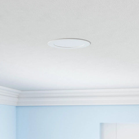 Six Pack 4 Inch Smart WiFi LED Recessed Lights RGB CW Color Changing Kit With Alexa And Google Home Compatibility, installed in ceiling