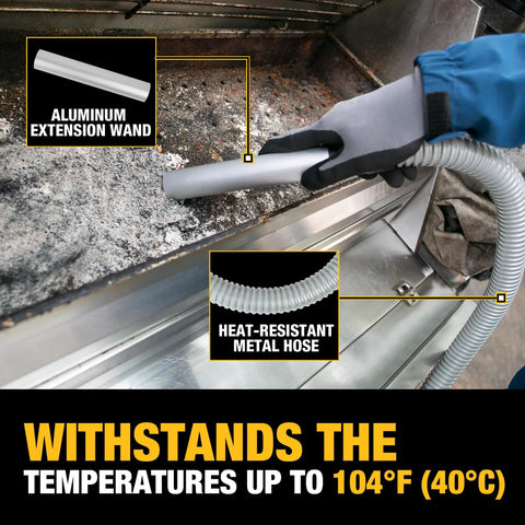 Tough As Nails Ash Vacuum With 4 Gallon Metal Canister And 4 HP Motor in use with aluminum wand and heat-resistant hose