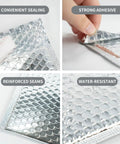 Fifty Pack 6x8 Inch Thermal Insulated Bubble Mailers For Cold Shipping with metallic silver and self-seal features