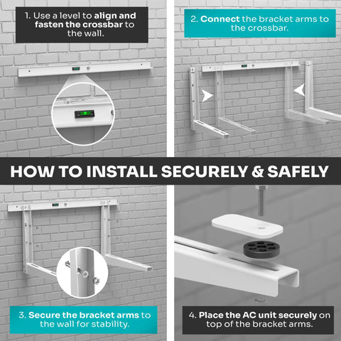 Installation guide of Beefy Outdoor Mini Split Wall Mount Bracket For 9000 To 36000 BTU Units Weatherproof Mount with drill bit